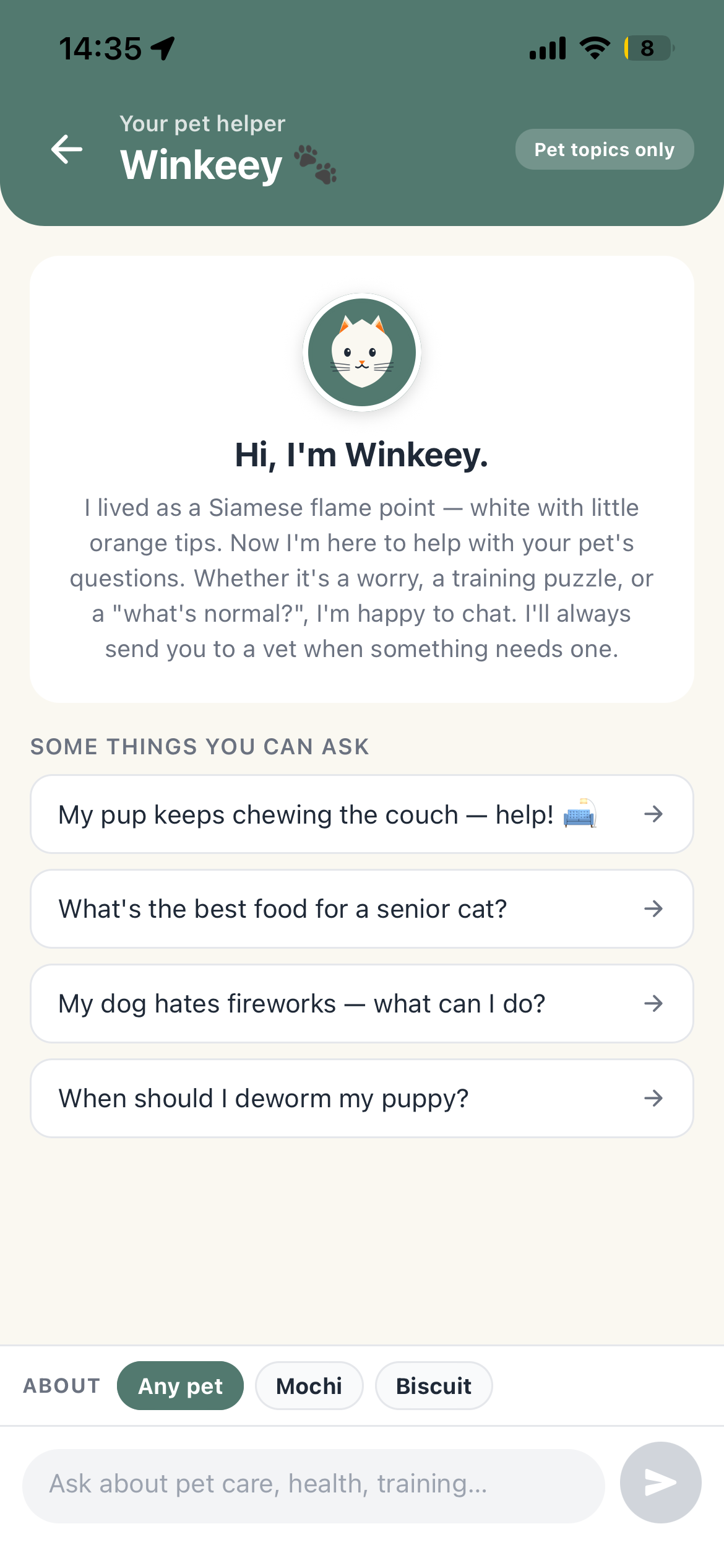 Winkee — your AI pet helper — screenshot