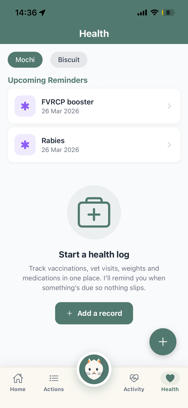 Health log + reminders — screenshot