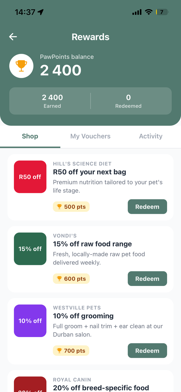PawPoints rewards — screenshot