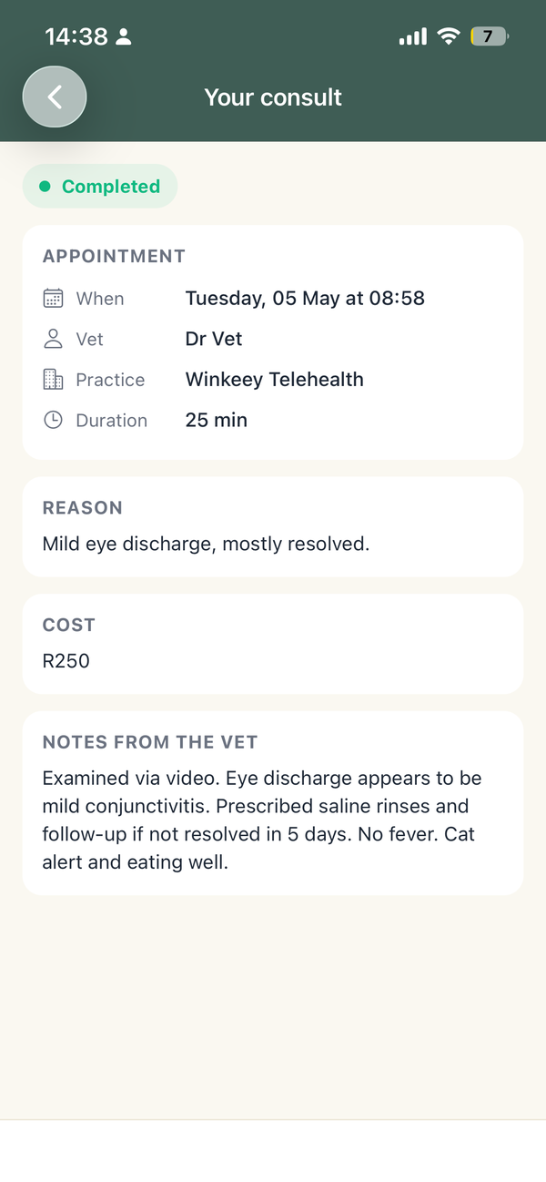 Tele-vet on demand — screenshot